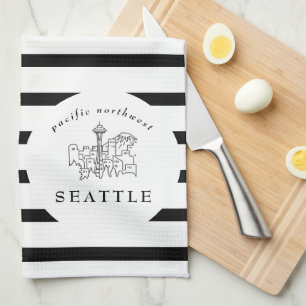 Seattle Skyline Pacific Northwest Minimal Outline Tea Towel