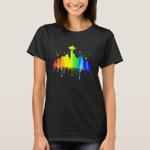 Seattle Skyline Rainbow Space Needle Gay Pride Mon T-Shirt