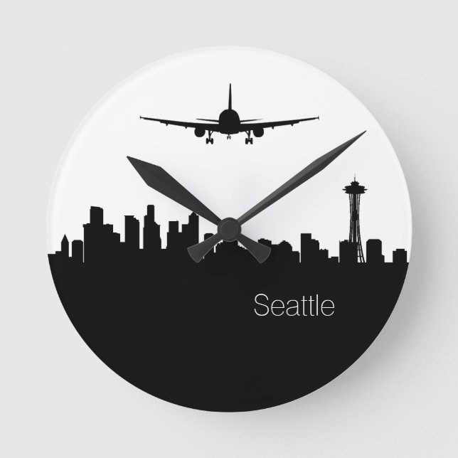 seattle skyline silhouette wall clock (Front)