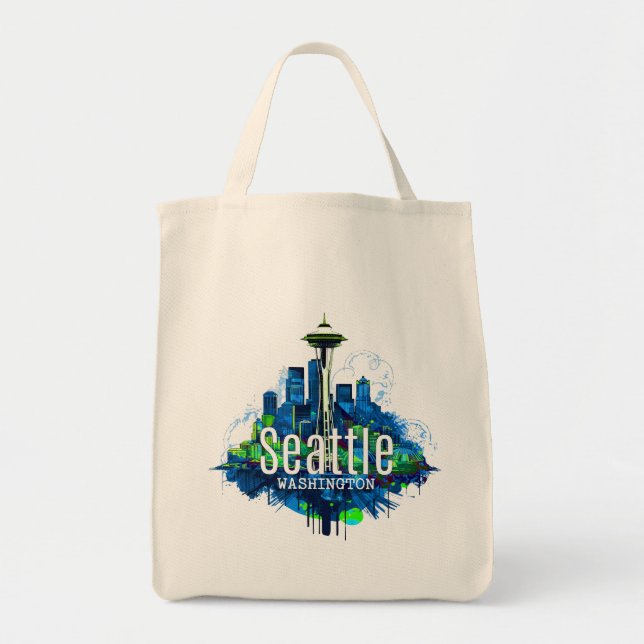Seattle Skyline Stroke Tote Bag (Front)
