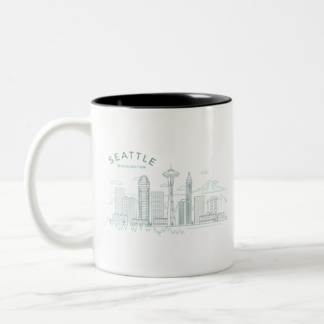 Seattle Skyline Stroke Two-Tone Coffee Mug (Left)