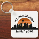 Seattle Skyline Sunset Custom Family Vacation Key Ring<br><div class="desc">Cool customised Seattle trip keychain featuring the city skyline at sunset. A silhouette of the city buildings in Washington,  including the space needle above your personalised text for your family vacation.</div>