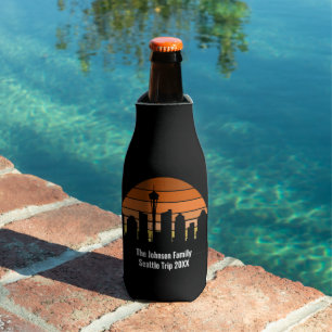 Seattle Skyline Sunset Personalized Trip Keepsake Bottle Cooler