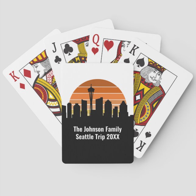 Seattle Skyline Sunset Trip Keepsake Personalised Playing Cards (Back)
