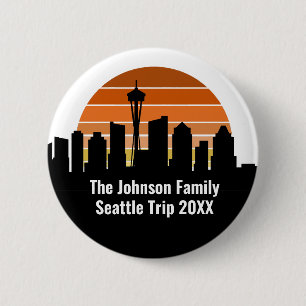 Seattle Skyline Sunset Trip Keepsake Personalized 6 Cm Round Badge