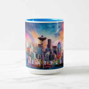 Seattle Skyline Urban City Art  Two-Tone Coffee Mug