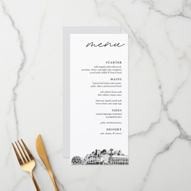 Seattle Skyline Wedding Dinner Menu (Front/Back In Situ)