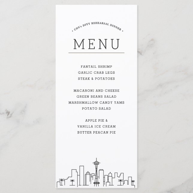 Seattle Skyline | Wedding Event Dinner Menu (Front)