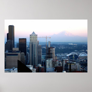 Seattle Skyline with Mt. Rainier Poster