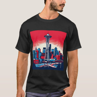 Seattle Space Needle Cityscape Retro Vintage T-Shi T-Shirt