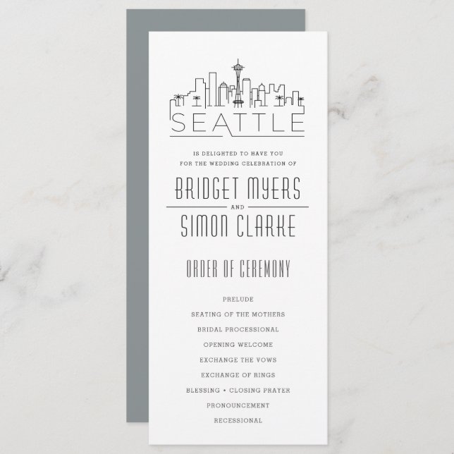 Seattle Stylised Skyline | Wedding Program (Front/Back)