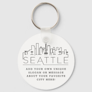 Seattle Stylized Skyline   Custom Slogan Key Ring