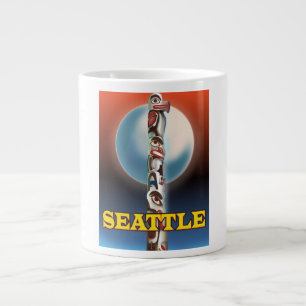 Seattle Totem pole travel poster print Large Coffee Mug