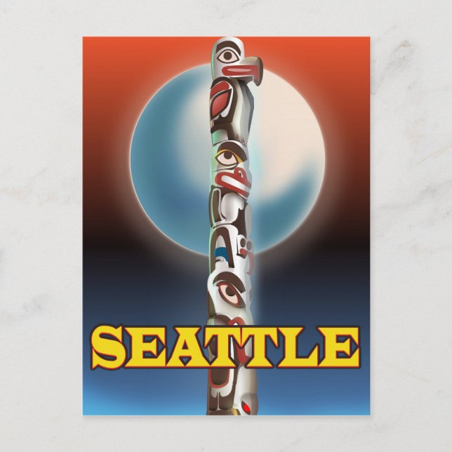 Seattle Totem pole travel poster print Postcard (Front)