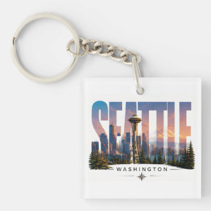 ☕ Seattle Travel Skyline Mountain Views ☕ Key Ring