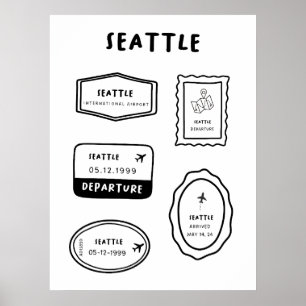 Seattle - Travel Stamp Collection Minimalist Des Poster