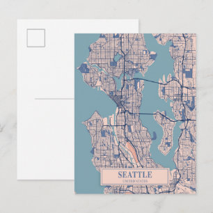 Seattle United States Breezy City Map Travel Postcard