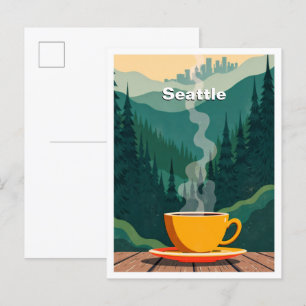 Seattle USA Art Vintage Illustration Travel Postcard