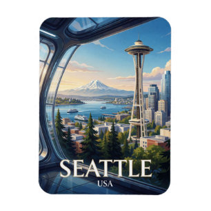 Seattle USA Space Needle Mountain Travel Magnet