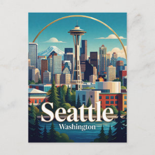 Seattle USA Space Needle Mountain Travel Postcard
