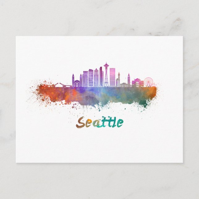 Seattle V2 skyline in watercolor Postcard (Front)