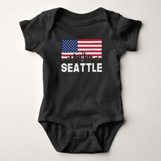 Seattle WA American Flag Skyline Baby Bodysuit