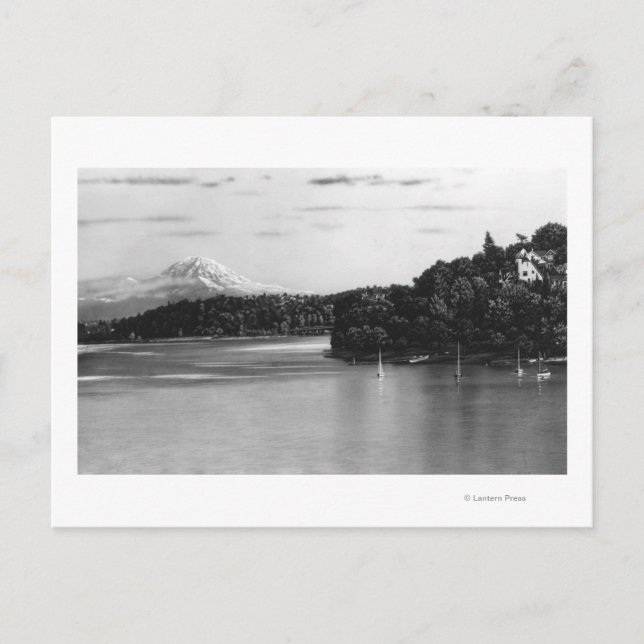 Seattle, WA Lake Washington View and Rainier Postcard (Front)
