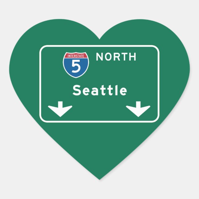 Seattle, WA Road Sign Heart Sticker (Front)