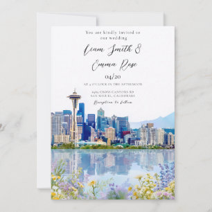 Seattle Wa Skyline Cityscape Skyline Wedding Invitation