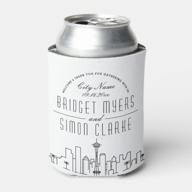 Seattle, WA Stylised Skyline | Wedding Can Cooler (Can Front)