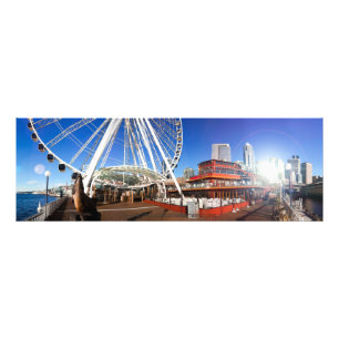 Seattle WA Sunny Pier & the Big Wheel 36x12 Photo Print