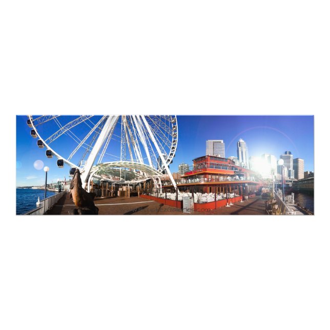 Seattle  WA | Sunny Pier & the Big Wheel | 36x12 Photo Print (Front)