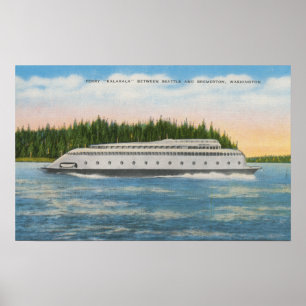 Seattle, WA - View of Kalakala Ferry on Puget Poster