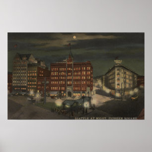 Seattle, WAPioneer Square at Night Poster