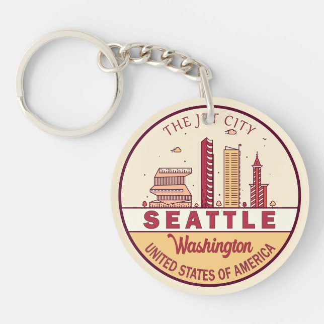 Seattle Washington City Skyline Emblem Key Ring (Front)