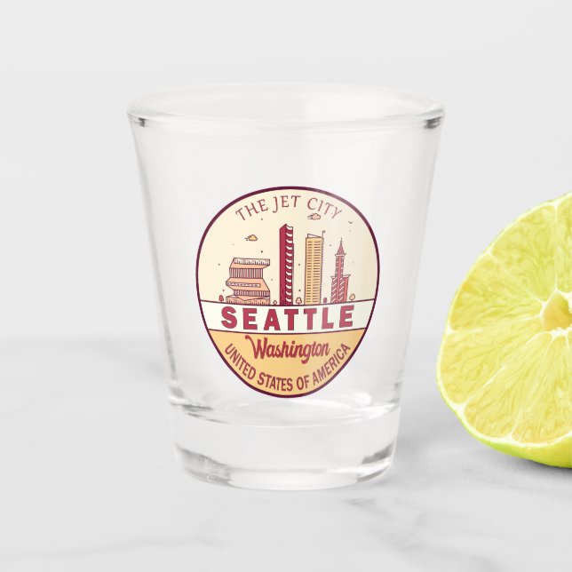 Seattle Washington City Skyline Emblem Shot Glass (Front)