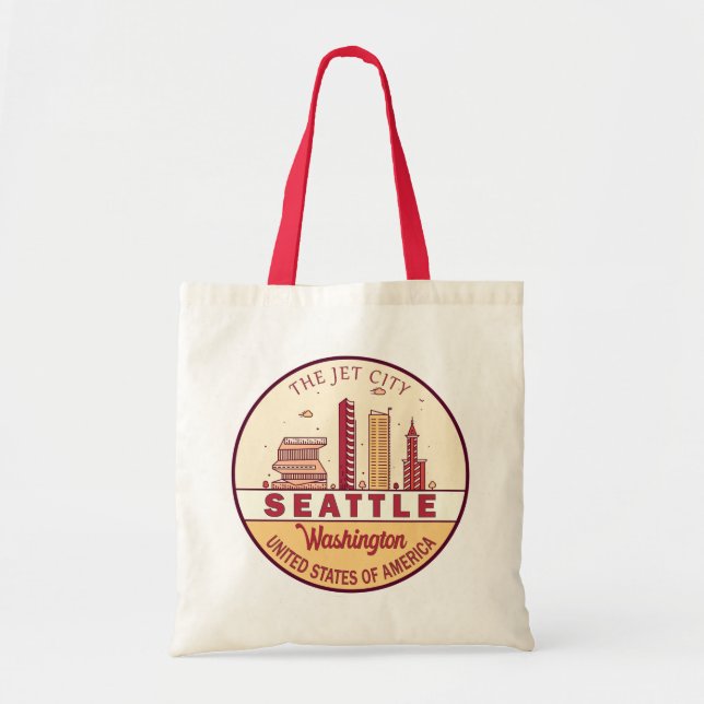 Seattle Washington City Skyline Emblem Tote Bag (Front)