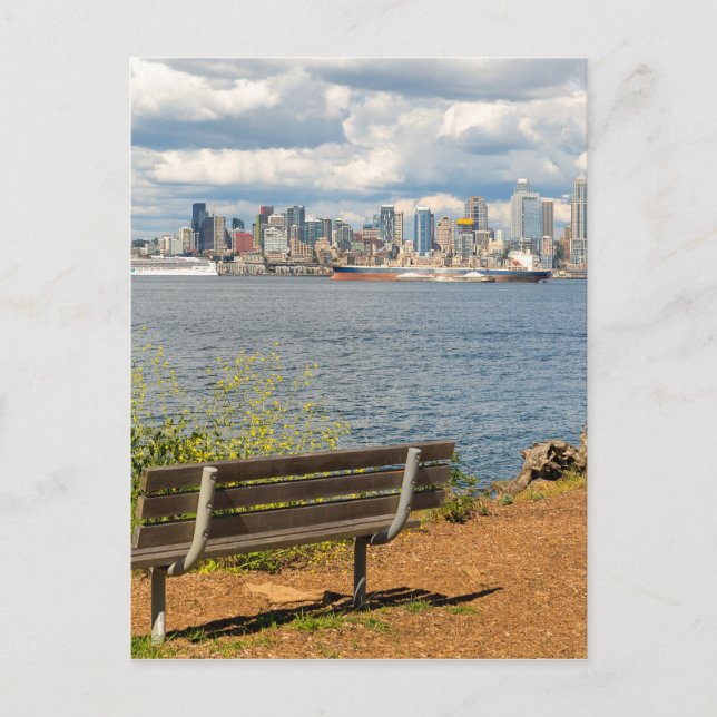 Seattle Washington city skyline from Alki Beach Postcard (Front)
