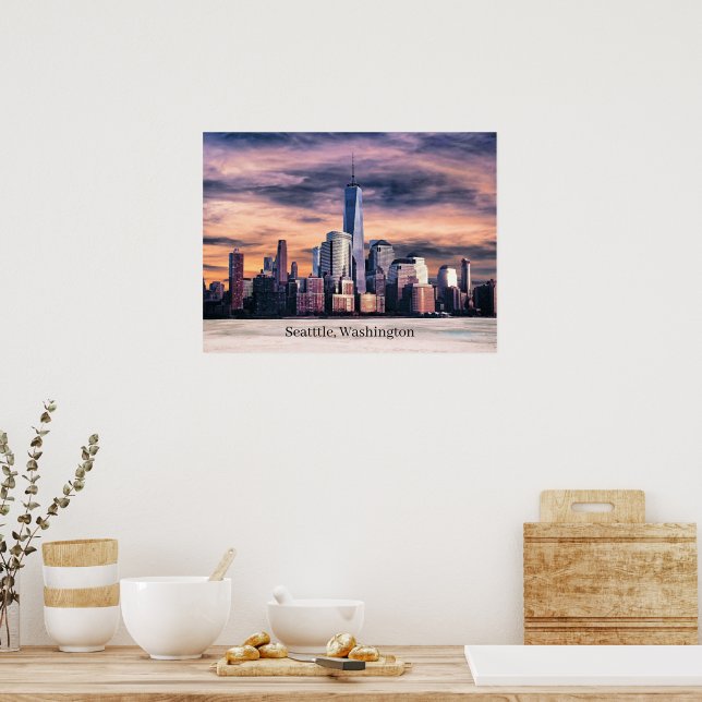 Seattle, Washington Cityscape, Labelled, Poster (Kitchen)