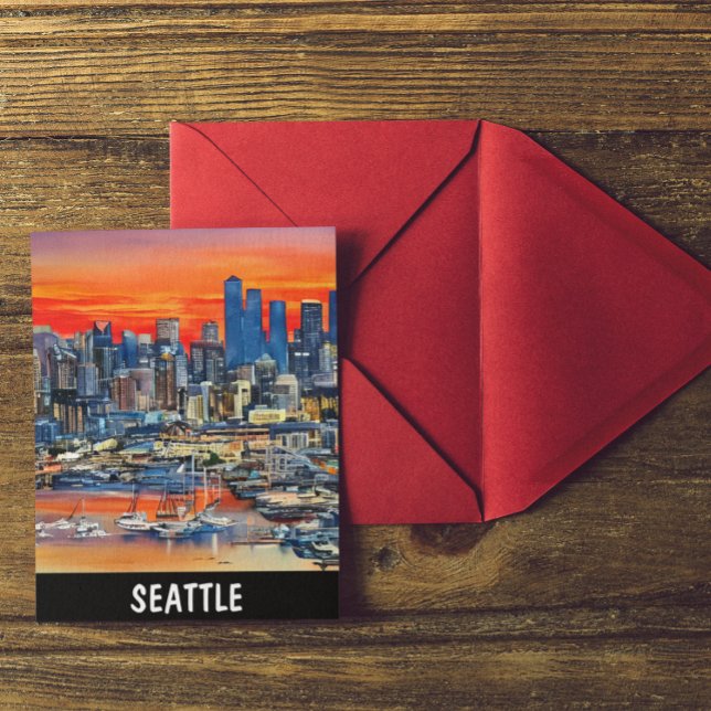 Seattle Washington Cityscape Sunset Postcard (Seattle Sunset Skyline Postcard)