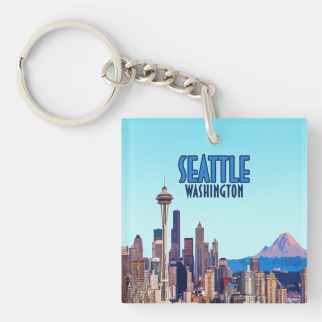 Seattle Washington Downtown Mount Rainier Vintage Key Ring (Front)