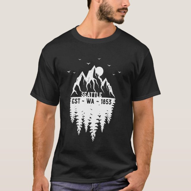 Seattle Washington Established 1853 Mountains Tree T-Shirt (Front)