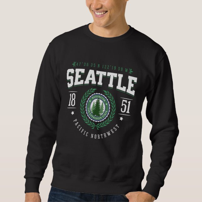 Seattle Washington Evergreen Pine Tree Sunset WA S Sweatshirt (Front)