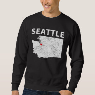 Seattle Washington Map Love Heart Retro Vintage Sweatshirt