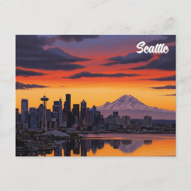 Seattle Washington Mt Rainier Sunset Postcard (Front)