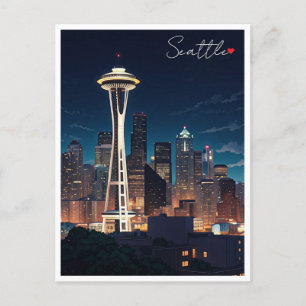 Seattle Washington Night Postcard