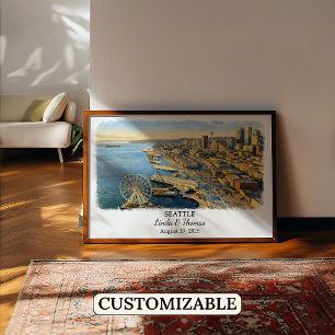 Seattle Washington Poster, Watercolor, Custom Poster