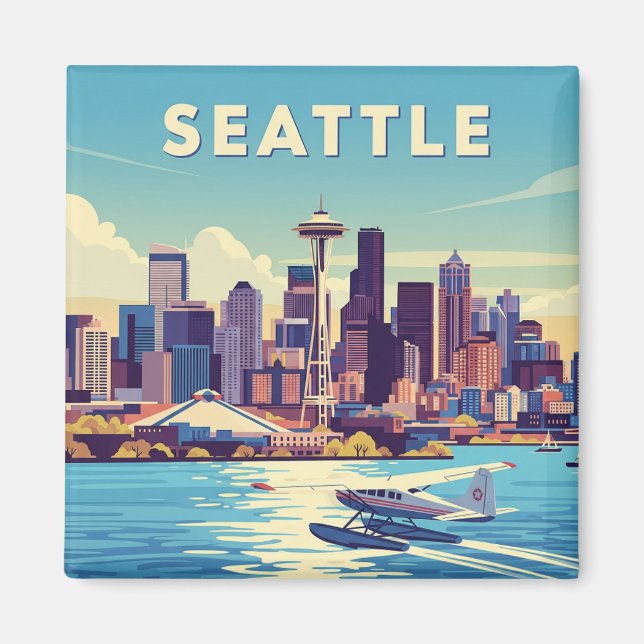 Seattle Washington Retro Seaplane Magnet (Front)