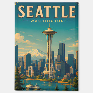 ☕ Seattle Washington Retro Vacation Memory Magnet