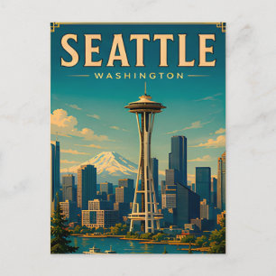 ☕ Seattle Washington Retro Vacation Memory Postcard